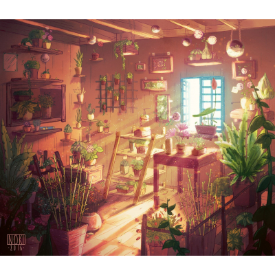 уютная комната с растениями
